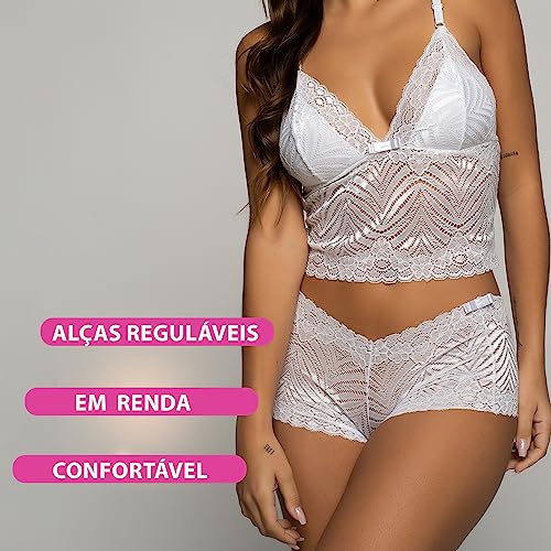 Conjunto Baby Doll - Lingerie de Renda Sensual com Calcinha Caleçon e Sutiã - Moda Íntima Feminina,