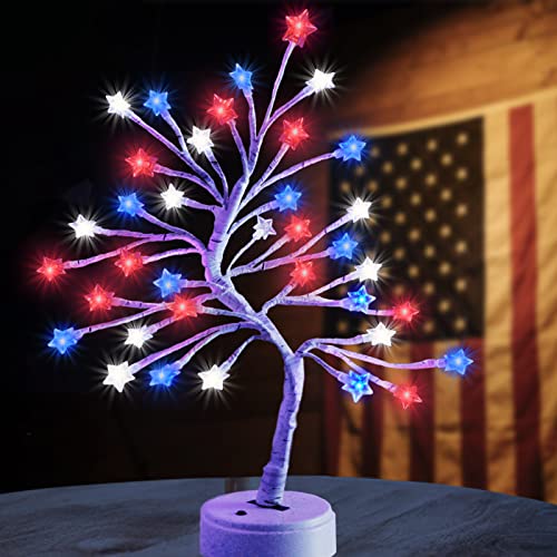 4Th Of July Decorations Tree With Star Lights Table Decor, Patriotic Tree Red White And Blue Lights Lighted Tabletop Lit Tree For The Home Fourth Of July Memorial Day #TOP7