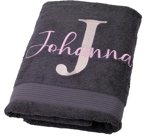 Handtuch bestickt mit Monogramm Großbuchstabe Initiale und Name personalisiertes Saunahandtuch Geschenk Geburtstag Frau Badetuch Duschtuch Mann Waschlappen Gästetuch mit Personalisierung Bestickung