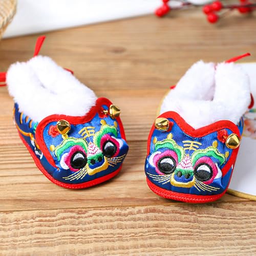 Newborn Baby Tiger Head Shoes Faux Fur Trim Hanfu Shoes Boys Girls Soles Chinese New Years Shoes3