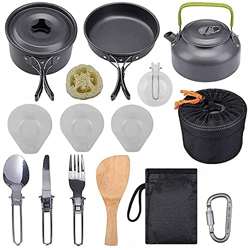 Batterie de cuisine camping portable XMING avec casseroles bouilloire et vaisselle de pique-nique