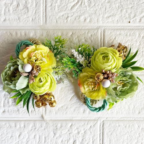 Image of ADIKALA Handmade Artificial Big Peonies 3 Flower Bunch for Trousseau Packing, Ready to use Flower Brooch Hamper for Decoration, Gift Wrapping Flowers (6, Green)