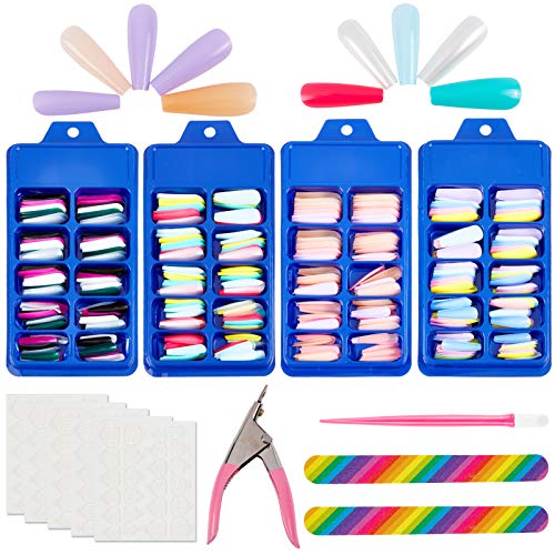 NICENEEDED 400Pcs Extra Long Press On Nails Stiletto False Nails Solid Color Full Cover Fake Nails Artificial Acrylic Nail Tips Nail Kit for Nail Art Salon DIY Women Girls (Style 1)