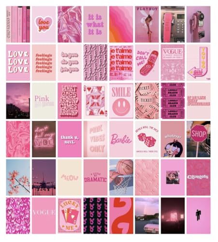 Image of Pink Aesthetic Wall Collage Kit 50 PCS A6 Posters for Wall | Barbie Pinterest Posters | Home Decor | Wall Decor Items | Room Decoration Items for Bedroom | Wall Stickers for Home | Bedroom Decorative Items