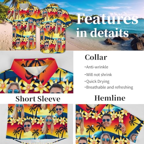 Custom Hawaiian Shirt with Face for Men,Personalized Floral Print Beach Casual Short Sleeve Shirts4