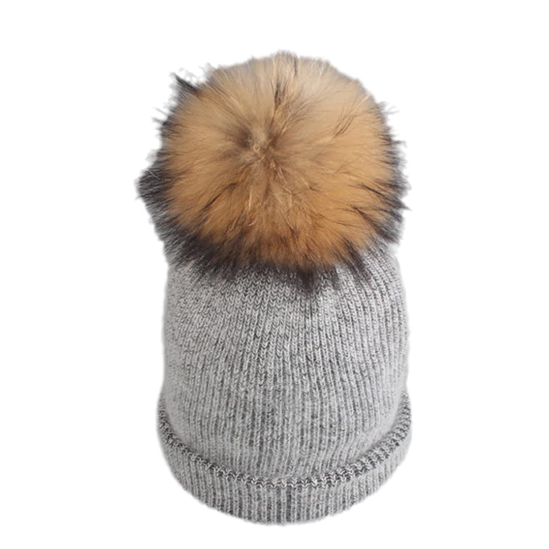 Gorro de Invierno de Piel de Conejo con Gorro de Piel con pompón para Mujer, Gorro cálido para Mujer Dark Gray Mink Fur One Size