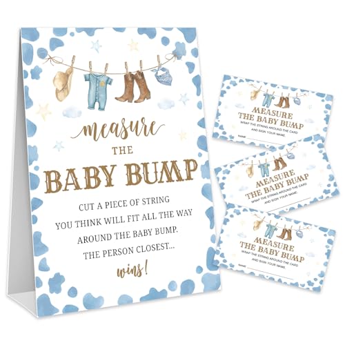 Jeu de baby shower Measure The Baby Bump avec panneau et tickets aquarelle cowboy