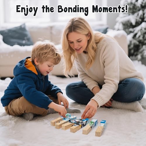 Image of CJiangpo Wooden Winter Chunky Puzzles - 4 in 1 Polar Animals Puzzle Blocks Sensory Toys for Toddlers 2+ Years, Educational and Fun Building Block Stacking Winter Educational Toy Game for Boy Girl