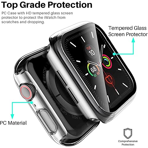 Image of HANKN 2 Pack for Apple Watch Series 6 5 4 SE 40mm Tempered Glass Screen Protector Case Clear Hard Cover Iwatch, Transparent