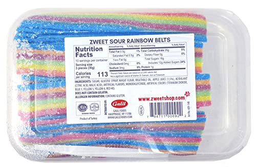 Zweet Sour Rainbow Candy Belts 10 Ounce – Sour Kosher Candy, Halal Candy Belts – Resealable Pack Of Sour Licorice Belts #TOP2