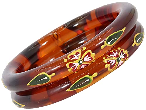Image of NMII Traditional Glass With Diamond Cutting Pattern Glossy Finished Stylish Kada Set For Women And Girls | Crystal Glass Kada Bangles Set For Wedding, Festive