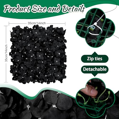 Image of Black Flower Backdrop Artificial Flower Wall Mat 7x4.6ft 3D Silk Hydrangea Floral Wall Panels Decor for Halloween Birthday Wedding Party Event Celebrations Background
