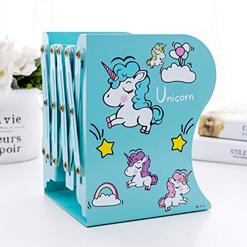 oddpod&trade; Cute Unicorn Adjustable Metal Bookend/Desktop Multi-Purpose Expandable Book Shelf Organiser Stand for Home, Office, School, Study, Living Room & Library Decoration - Blue