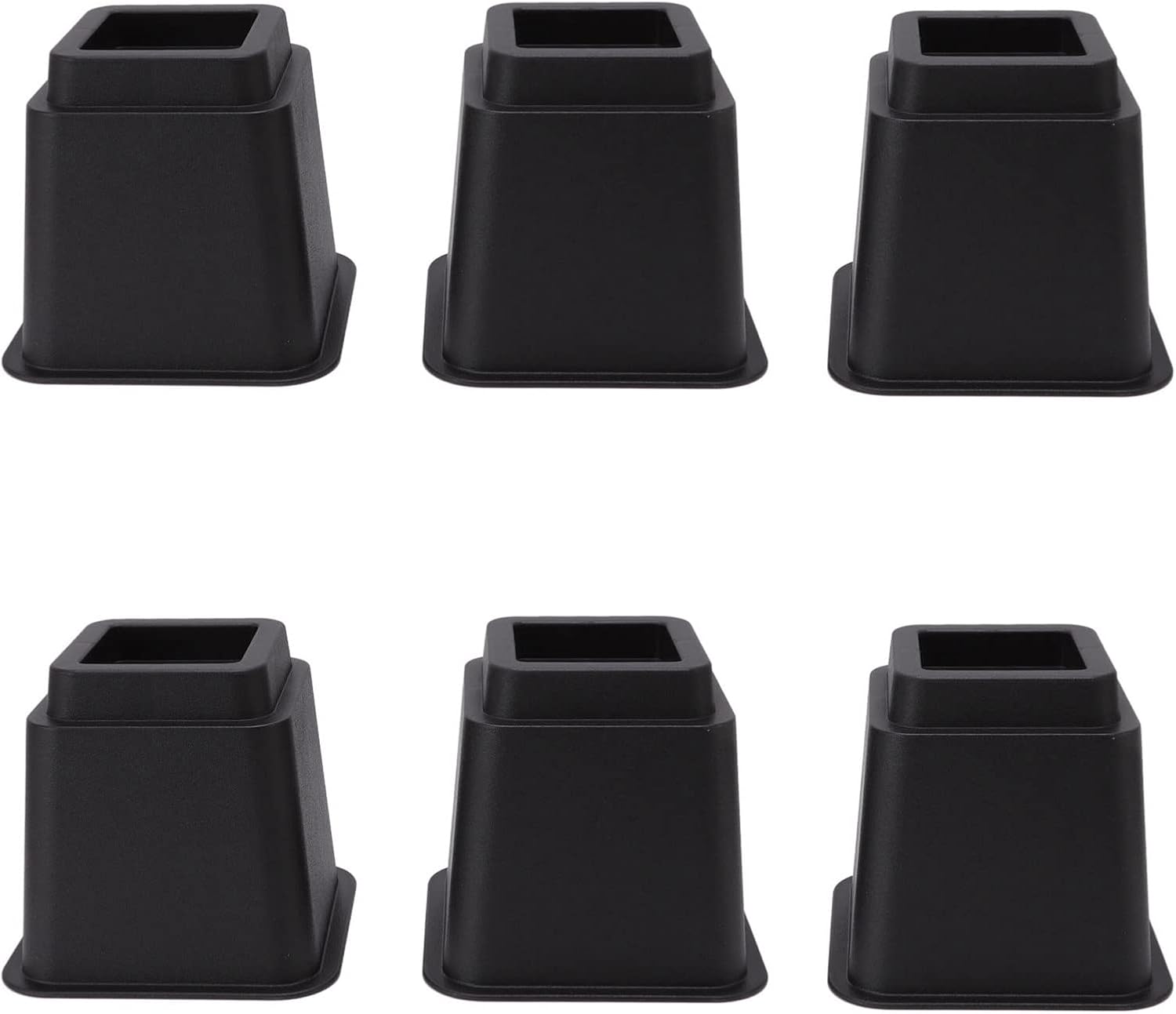 Bed Risers 5in High, 6pcs Quadrate Trapezoidal Plastic Furniture Blocks, Black - Ergonomic Design, Non Slip, Space Saving for Home and Office