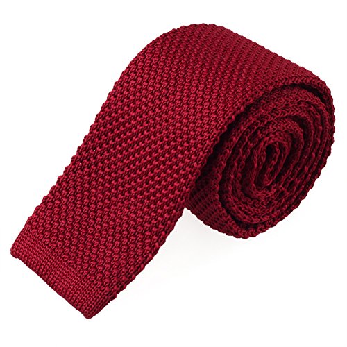 TopTie Men's Knit Solid Skinny Tie Polyester Square End 2 Inch Necktie Tie-Burgundy