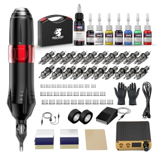 Solong Tattoo Kit Rotary Machine Pen 20pcs Needle Cartridges 8 Inks Digital Power Supply Professional EK129-1