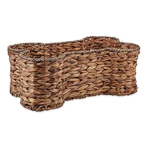 Bone Dry Pet Storage Collection, Bone Shape Hyacinth Toy Basket, Dark Brown, Small