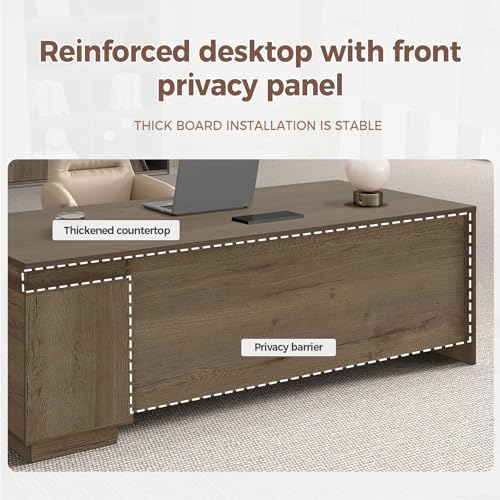 Nuipesn 63" L Shaped Executive Desk with Locking Drawers - Modern Commercial Grade Business Office Furniture - Heavy Duty Wood Computer Workstation with Full Privacy Panel & Cable ManagementWalnut - Image 6