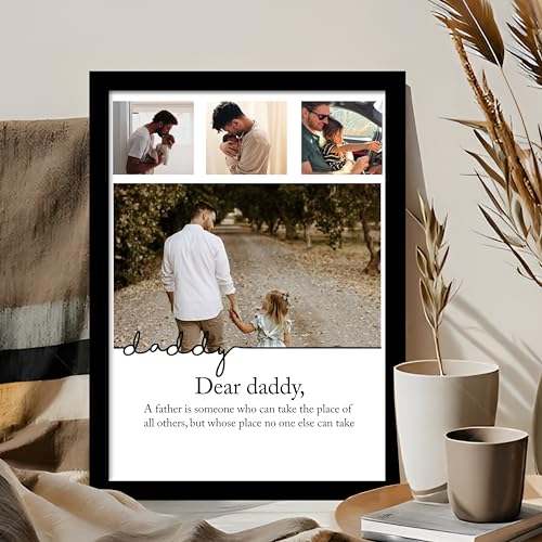 Image of Customized Best Gift For your Father with 4 Photo Collage print & Customizable Text for DADDY, Dad Gifts Photo Frame With Photo Upload for Birthday, (9.2x12.6 Inch)