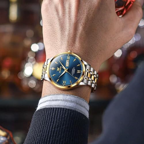Image of OLEVS Automatic Watches for Men Self Winding Mechanical Wristwatch Luxury Business Dress Stainless Steel Luminous Waterproof Calendar Mens Watch