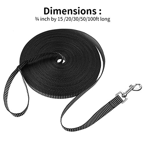 Image of Hi Kiss Dog /Puppy Obedience Recall Training Agility Lead - 15ft 20ft 30ft 50ft 100ft Training Leash - Great for Training, Play, Camping, or Backyard(20ft,Black White)