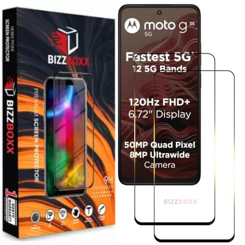 Image of Compatible With Motorola g35 5G Tempered Glass Screen Protector Guard With Precise Edges - High Definition, Shatterproof, Easy Install, Anti-Fingerprint Screen Guard (Moto G35) - Pack of 2