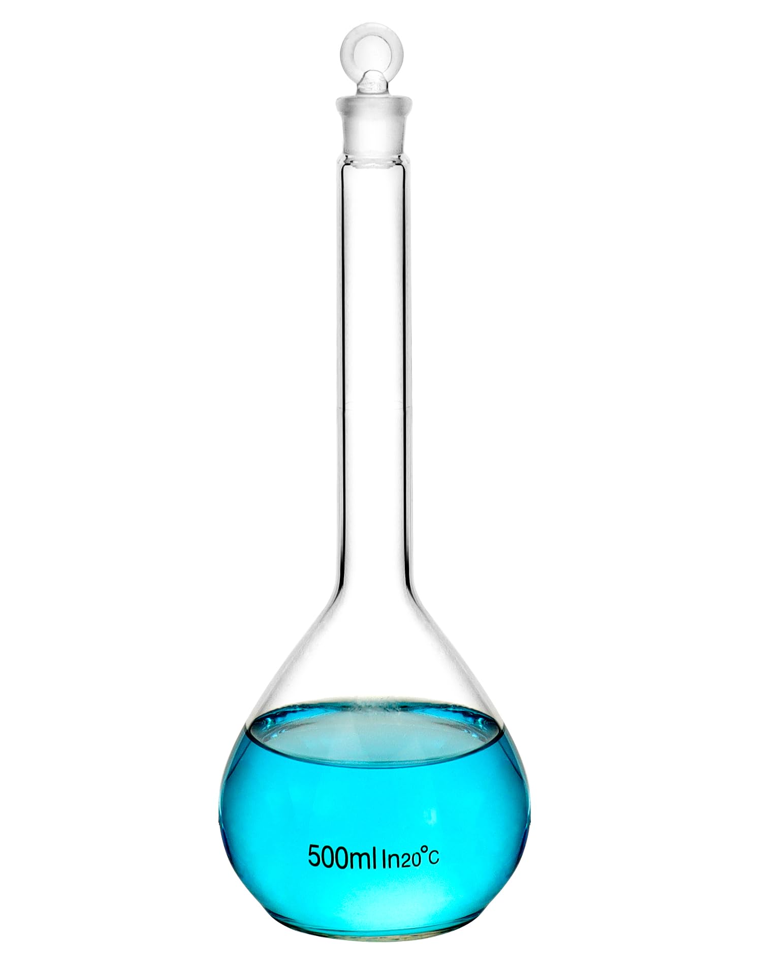 QWORK Frasco volumétrico de 500 ml con tapón de vidrio, vidrio de borosilicato alto 3.3, 2 unidades