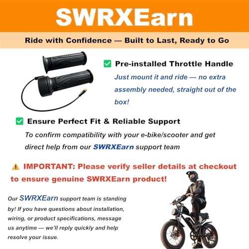Image of EBike Full Twist Throttle, 3 Pin EBike Throttle Grip with Waterproof Joint, 12-72V Right Hand Throttle for Electric Bike Electric Scooter or Electric Bicycle Conversion for 22.2mm Handlebar