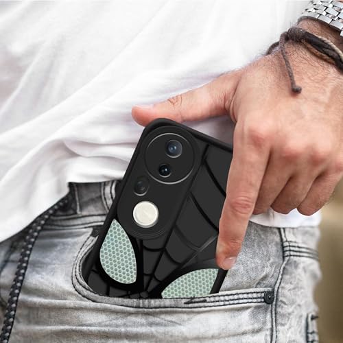 Image of Stylish Spider Back Case Cover Compatible for Vivo T4 Ultra 5G | Spidey Face Mask Case | Soft Silicone | Camera & Full Body Protection | Shock Proof | (Black)