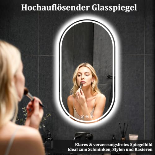 XRAMFY Badspiegel mit Beleuchtung LED 152×66CM Anti-Beschlag Badezimmer Wandspiegel Badezimmerspiegel IP65 Wassergeschützt – Ansicht 5