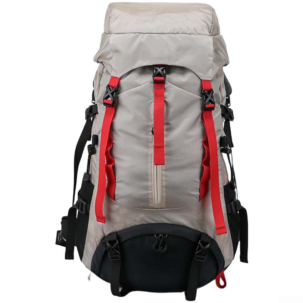 Zaino da trekking 36-55L impermeabile zaino da viaggio leggero poliestere campeggio con copertura antipioggia scomparti multipli (grigio)