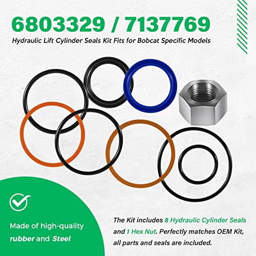 Image of (1 Pack) 6803329 7137769 Hydraulic Lift Cylinder Seals Kit, Replace for Skid Steer Lift Hydraulic Cylinder Seal Kit, Fit for Bobcat 444, 500, 520, 530, 533, 540, 542B, 643, 731, 743
