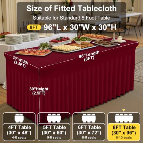 Image of Smiry 2 Pack Spandex Elastic Fitted Table Cloth Skirt for 8FT Table | Stretch Washable Table Cloth, Banquet Table Cover for Wedding, Party, Indoor & Trade Shows, (Wine Red, 96Lx30Wx30H)