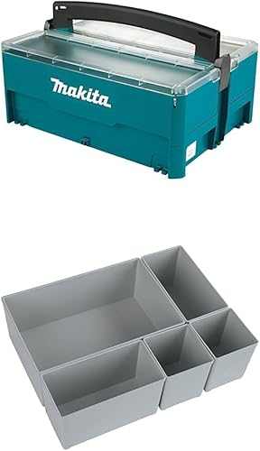 Makita P-84137 MAKPAC Caja de almacenamiento entrelazada con insertos, 6-1/2" x 15-1/4" x 11-5/8" y P-84171 MAKPAC Insertos de caja de