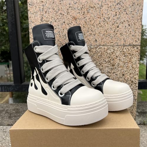 Unisex New Trend Spring Summer Flame Round Toe Thick Sole Platform Chunky Heels Men Women Sneakers Plus Size Fashion Western Punk Street Shoes2