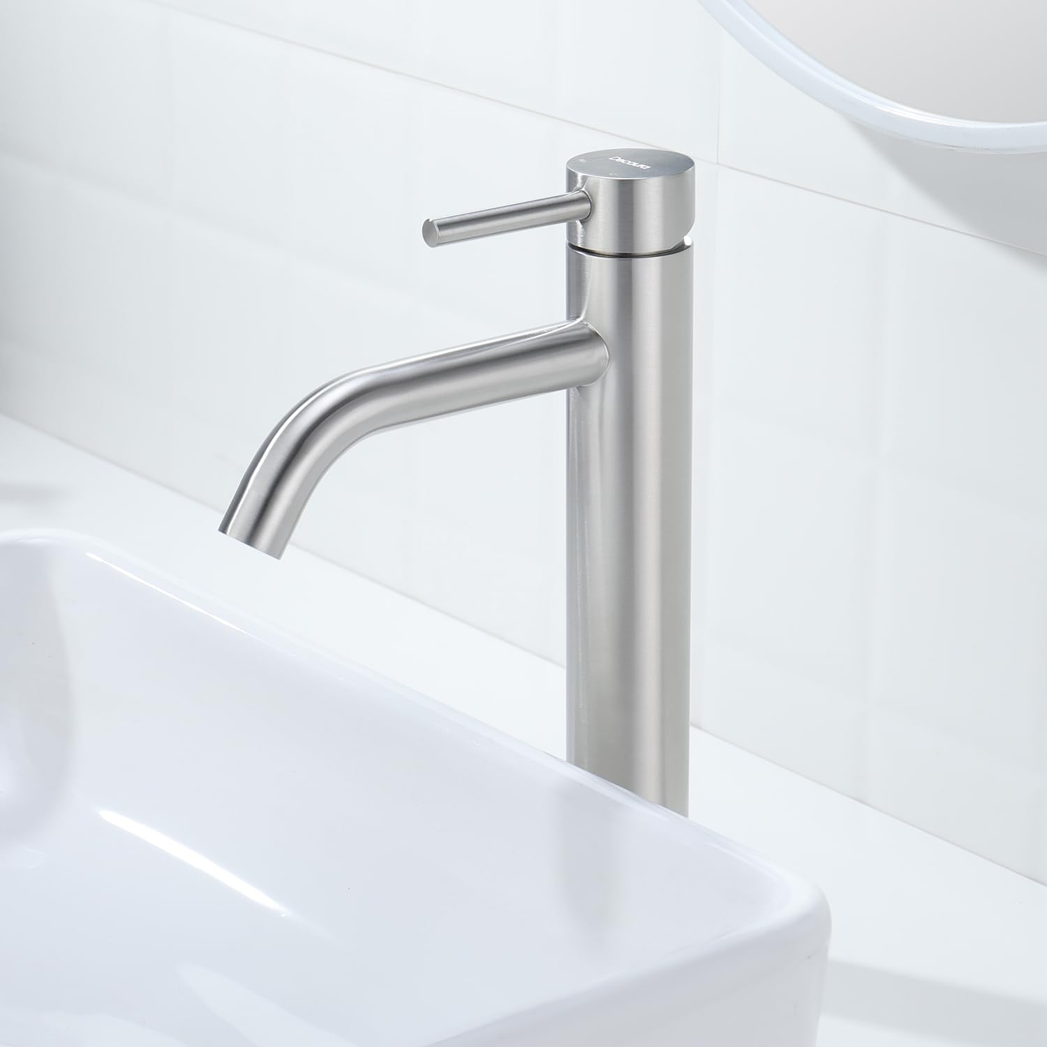 Decaura robinet lavabo salle de bain mitigeur salle de bain haut,robinet vasque à poser avec bec hauteur 186mm eau chaud et froide Brossé Nickel