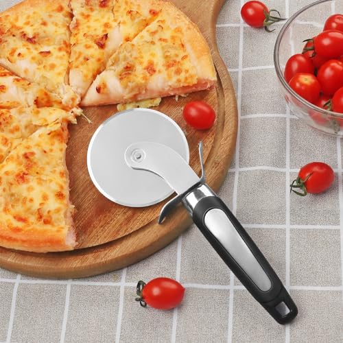 Foto von Asdirne Pizzaschneider, Pizzarad mit Edelstahlklinge zum Schneiden von Krusten, Kuchen und mehr, Schwarz