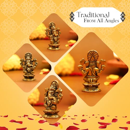 Image of Ekhasa 100% Pure Brass Ganesha Idol (Size: 5.5 cm) | Pital Ganesh Murti for Pooja Room, Home Decor, Office Desk and Car Dashboard | Vinayagar Statue for Diwali Puja