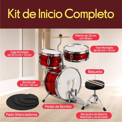 Miniatura 3 de Pyle Bateria Infantil 5 Años En Adelante, Principiantes, Bombo De 13 , Snare, Tom, Platillo, Banqueta, Sordinas, Baquetas
