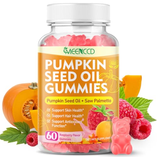 MEENCCD Pumpkin Seed Oil Gummies with Saw Palmetto Pumpkin Seed Oil for Hair and Skin Health Pumpkin Seed Extract for Women Men Sugar-Free Raspberry Flavor 60 Count