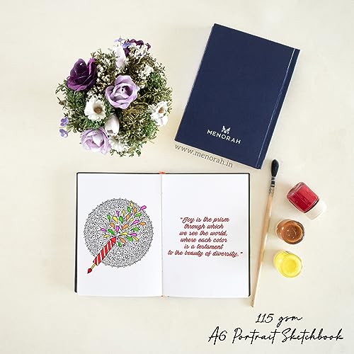 Image of MENORAH - Artist Sketch Book- A6-115 GSM (160 Pages / 80 Sheets) Drawing Notebook- Hard Bound Book- (14.8 Cm X 10.5 Cm)- Completely Handmade- Portrait-Dark Blue, Paper, oil