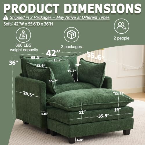 Image of 42 inch Modular Sectional Sofa, Cloud Couch Single-Seat with Ottoman