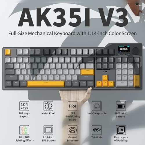 DAIDAI×AJAZZ AK35I V3 Full Size Hot Swap Mechanical Gaming Keyboard with Screen & Knob 2.4G/BT/USB-C Gasket Keyboard FR4 - Additional View