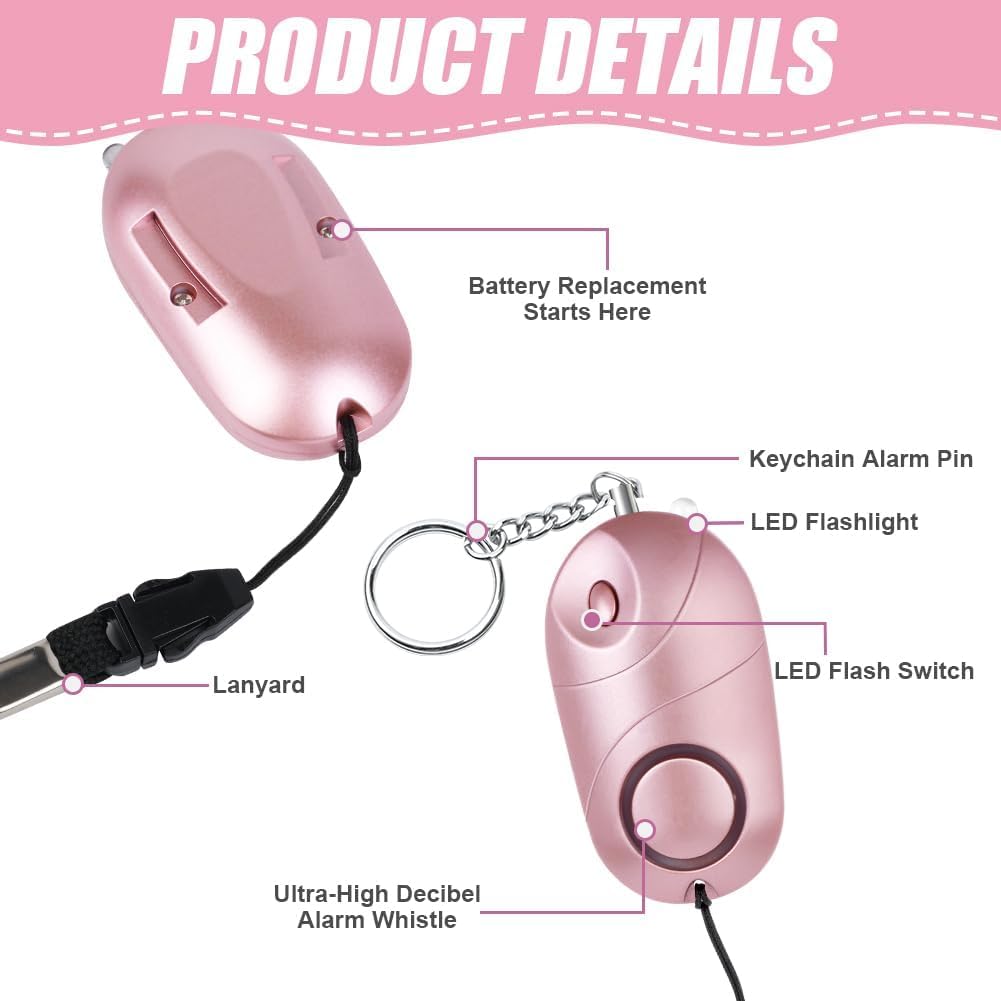 flintronic 2 x osobisty alarm, 140 dB alarm samoobrony z oświetleniem LED i brelokiem do kluczy, alarm kieszonkowy, breloczek do kluczy, alarm dla kobiet, dzieci, na nocną zmianę (kolor czarny +