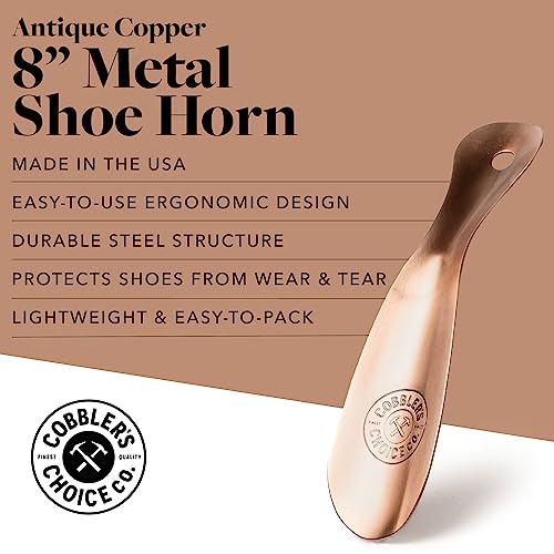 Cobbler's Choice Metal Shoe Horn - Made In The Usa - Designed For Comfort & Built For Durability! (8", Copper) #TOP2