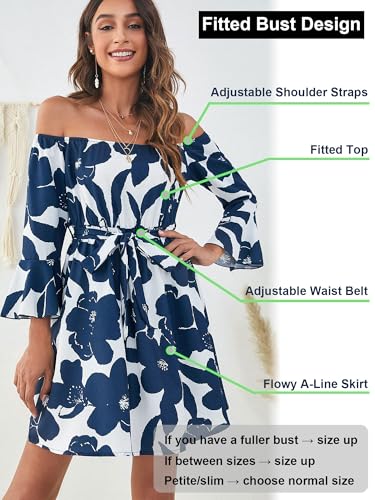 Image of Off Shoulder Ruffle Dress for Women, A-Line Mini Dress with Belt, Fitted Bust Summer Wedding Guest Dress