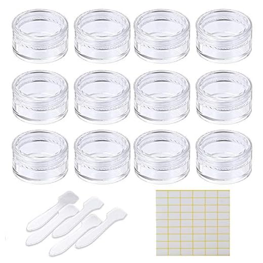 DHER Små Tom Flaska Liten Klar PlastbehåLlare Burkar Tom Flaska Tolv 10 Ml Burkar, Skruvburkar Med Skedar Och Etiketter, Genomskinliga Resburkar, AnväNds FöR Lotion, KräMer, Miniljus Etc