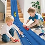 Autorennbahn Rennbahn 4M für Rennwagen, Flexible Race Car Track, Dual Rennstrecke Rampen, für 1:64 Autos, geeignet für Kinder ab 3 Jahren, Jungen und Mädchen (Blau)