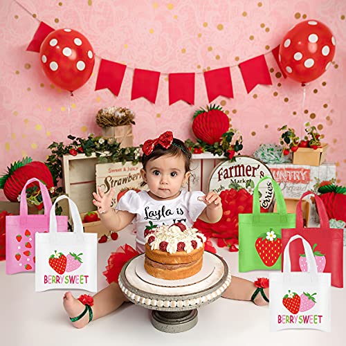 20Pcs Strawberry Party Favor Bags, Strawberry Party Decorations Strawberry Non-Woven Candy Goody Treat Bag for Strawberry Fruit Theme Baby Shower Sweet One Strawberry Birthday Wedding Snack Gifts Bags by UTOPP - Image 5