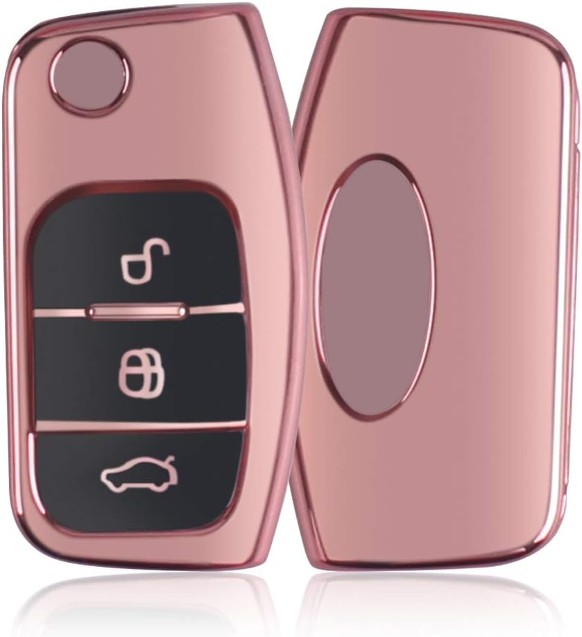 Heart Horse 3 Buttons Remote Car Key Cover Soft TPU Keys Case for F-or-d Focus Fiesta C-Max S-Max Kuga Mondeo MK4 Galaxy Key shell Case Protection (Pink)